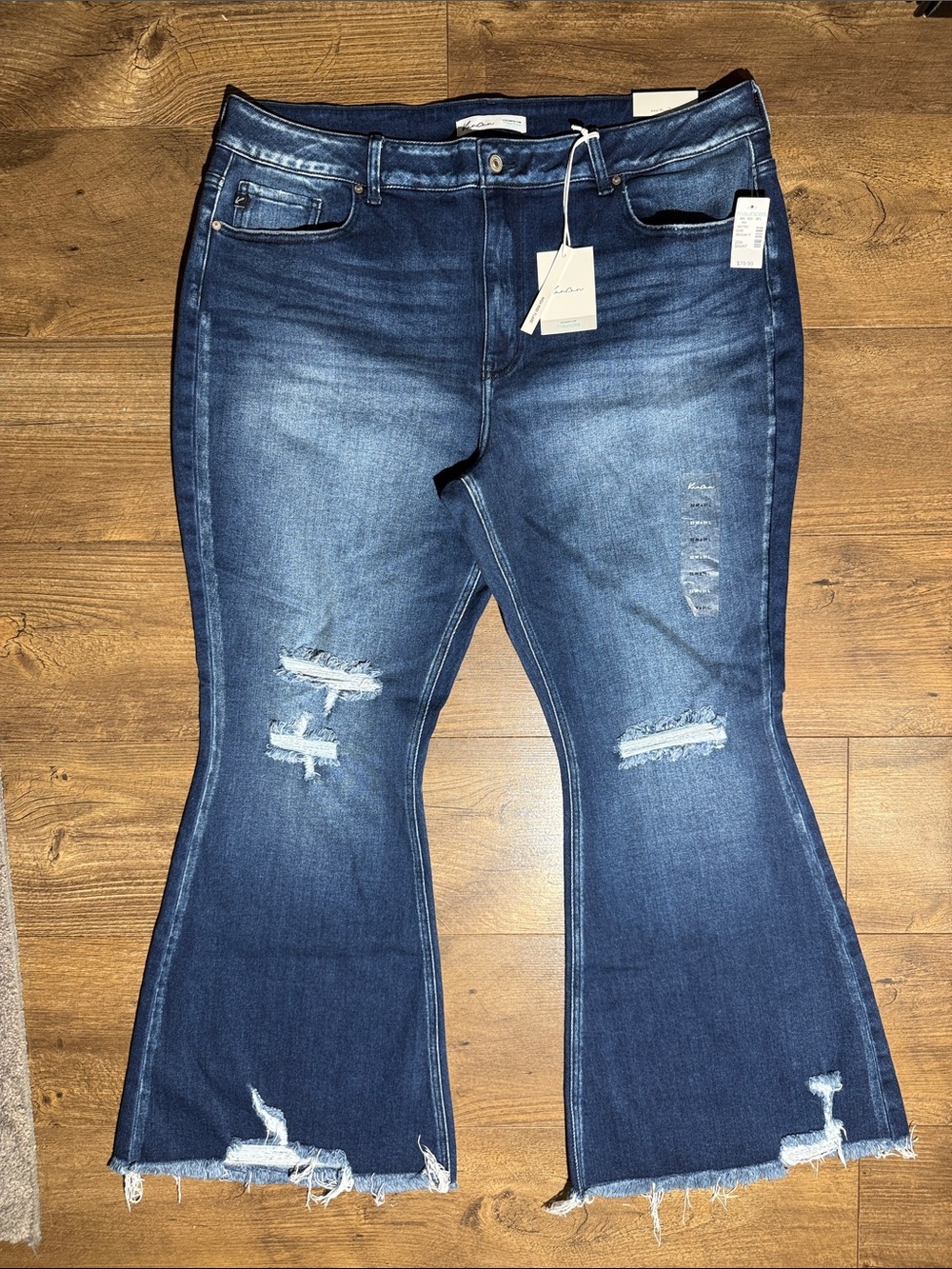 Kensie Dark Blue Distressed Flare Jeans